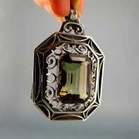 Huge Art Deco pendant silver smoky quartz Bauhaus jewelry scholl Idar-Oberstein
