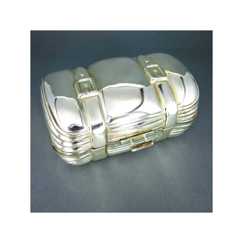 Massive silver jewelry box suitcase shaped Egidio Broggi Milano Italy hand  cast,
