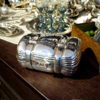 Massive silver jewelry box suitcase shaped Egidio Broggi Milano Italy hand cast