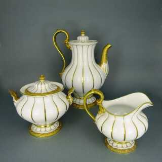 Huge Meissen porcelain coffee set X-Form in white and gold Art Deco 6 Persons