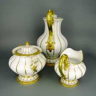 Huge Meissen porcelain coffee set X-Form in white and gold Art Deco 6 Persons