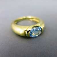 Prächtiger Damen Ring in 14 Karat Gold mit großem Blautopas vintage Schmuck 