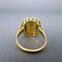 Herrlicher Art Deco Ring mit einem orangenen Citrin und kleinen Diamantrosen