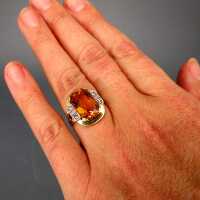 Gorgeous Art Deco gold ring with dark yellow citrine and rose cut diamonds