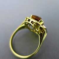 Gorgeous Art Deco gold ring with dark yellow citrine and rose cut diamonds