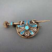 Beautiful victorian antique silver brooch with turquoise...