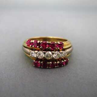 Charming  vintage ladys ring in yellow and white gold with diamonds and rubies 