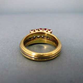 Charming  vintage ladys ring in yellow and white gold with diamonds and rubies 