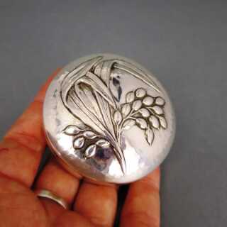 Schöne runde Pillen Dose in Silber reiches Dekor Italien Florenz Handarbeit