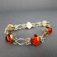 Beautiful  link bracelet silver and honey amber Ostseeschmuck Germany 1960