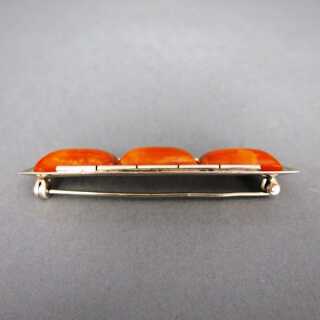 Wonderful Art Deco silver and butterscotch amber cabochons brooch handmade 