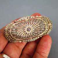 Beautiful huge late Art Deco period silver brooch rich filled with marcasites 