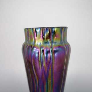 Schöne Jugendstil Glas Vase Pallme König Habel Lampenfuss violett grün Lüster