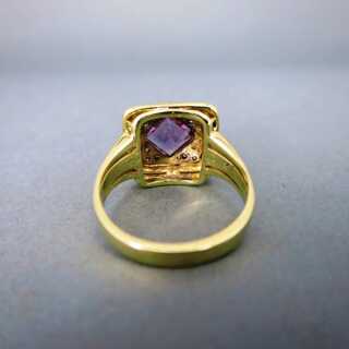 Prächtiger Art Deco Gold Ring mit Brillanten und einem großen Amethyst