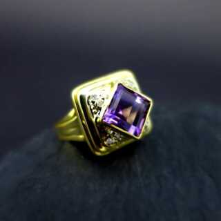 Wonderful unique Art Deco gold ring with diamonds and a huge amethyst stone