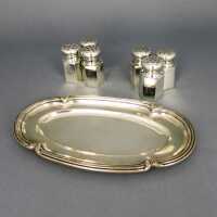 Art Deco 3 salt and 2 pepper shaker tray sterling silver PH Locklin New York