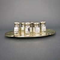 Art Deco 3 salt and 2 pepper shaker tray sterling silver PH Locklin New York