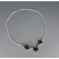 Delicate silver necklace with violet amethyst cabochon...