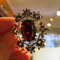 Antique brooch and pendant with garnet and rose cut diamonds made in silver