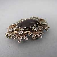 Antique brooch and pendant with garnet and rose cut diamonds made in silver