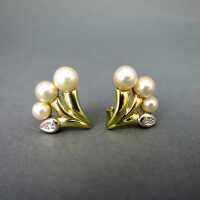 Wonderful gold abstract stud earrings with pearls and...