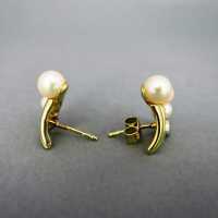Wonderful gold abstract stud earrings with pearls and diamonds very elegant 