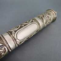 Silver Mezuzah case rich chased Near East Judaica Handmade repussee box