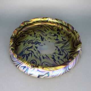 Huge Art Nouveau glass bowl Josel Rindskopf Teplitz corrugated pattern iridescent
