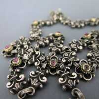 Rich decorated late 19th century necklace in silver and gold with pink tourmaline