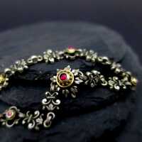 Rich decorated late 19th century necklace in silver and gold with pink tourmaline
