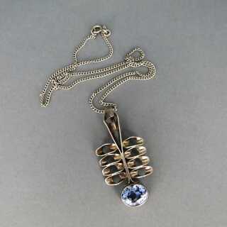 Vintage modernistic pendant in silver with huge blue topas inclusive chain