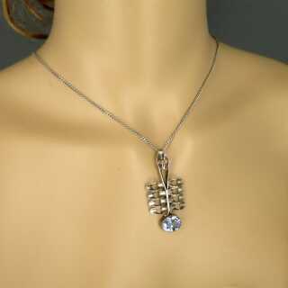Vintage modernistic pendant in silver with huge blue topas inclusive chain