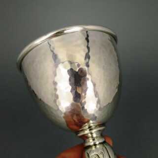 Wine goblet in silver V. Petersen Fredericia Denmark hammered engraved 