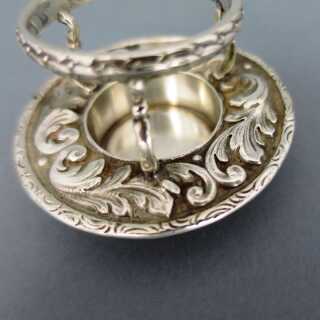 Rich decorated antique silver tea sieve with holder Christoph Widmann Pforzheim