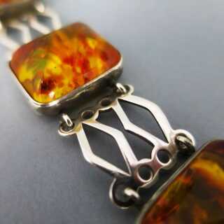 Gorgeous vintage link bracelet in silver and amber Ostseeschmuck 60ies