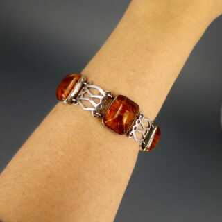 Gorgeous vintage link bracelet in silver and amber Ostseeschmuck 60ies