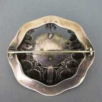 Antique Art Nouveau open worked silver brooch ivory rose Wilhelm Müller Pforzheim