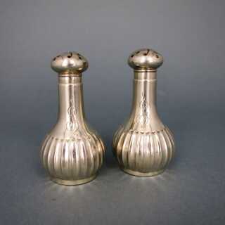 Two antique victorian salt shakers Gorham Silver Long Island with engravings