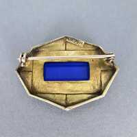 Seltene Robert Merath Ulm Art Deco Brosche Silber Emaille blauer Stein