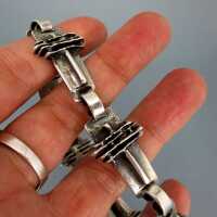 Modernist brutalist design massive silver Perli link bracelet vintage jewelry