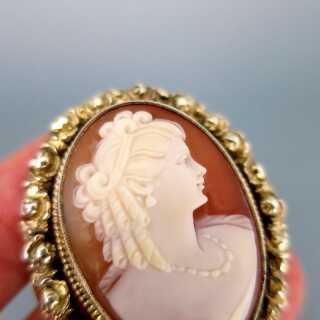 Rare Theodor Fahrner carnelian cameo brooch in silver and gold antique jewelry