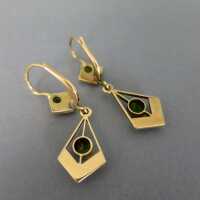 Wonderful Art Nouveau gold dangling earrings with peridots and pearls