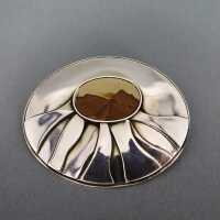 Antikschmuck für Damen - Annodazumal Antikschmuck: Vintage runde Brosche in Silber mit Jaspis kaufen