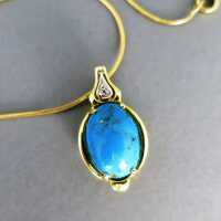 Wonderful pendant with big turquoise and diamond gold...