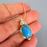 Wonderful pendant with big turquoise and diamond gold with snake chain vintage