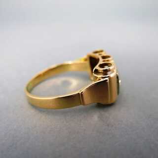 Prächtiger Damen Gold Ring mit drei großen Brillanten durchbrochen Handarbeit 