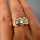 Rich ladys gold ring with three big diamonds open worked vintage jewelry