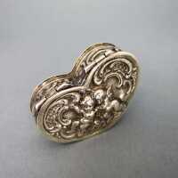 Antique Art Nouveau pill box silver gold heart shape putto Schleissner Hanau 1900