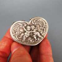 Antique Art Nouveau pill box silver gold heart shape putto Schleissner Hanau 1900