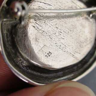 Prächtige ovale Silber Brosche mit Malachit Azurit Cabochon Handarbeit Unikat